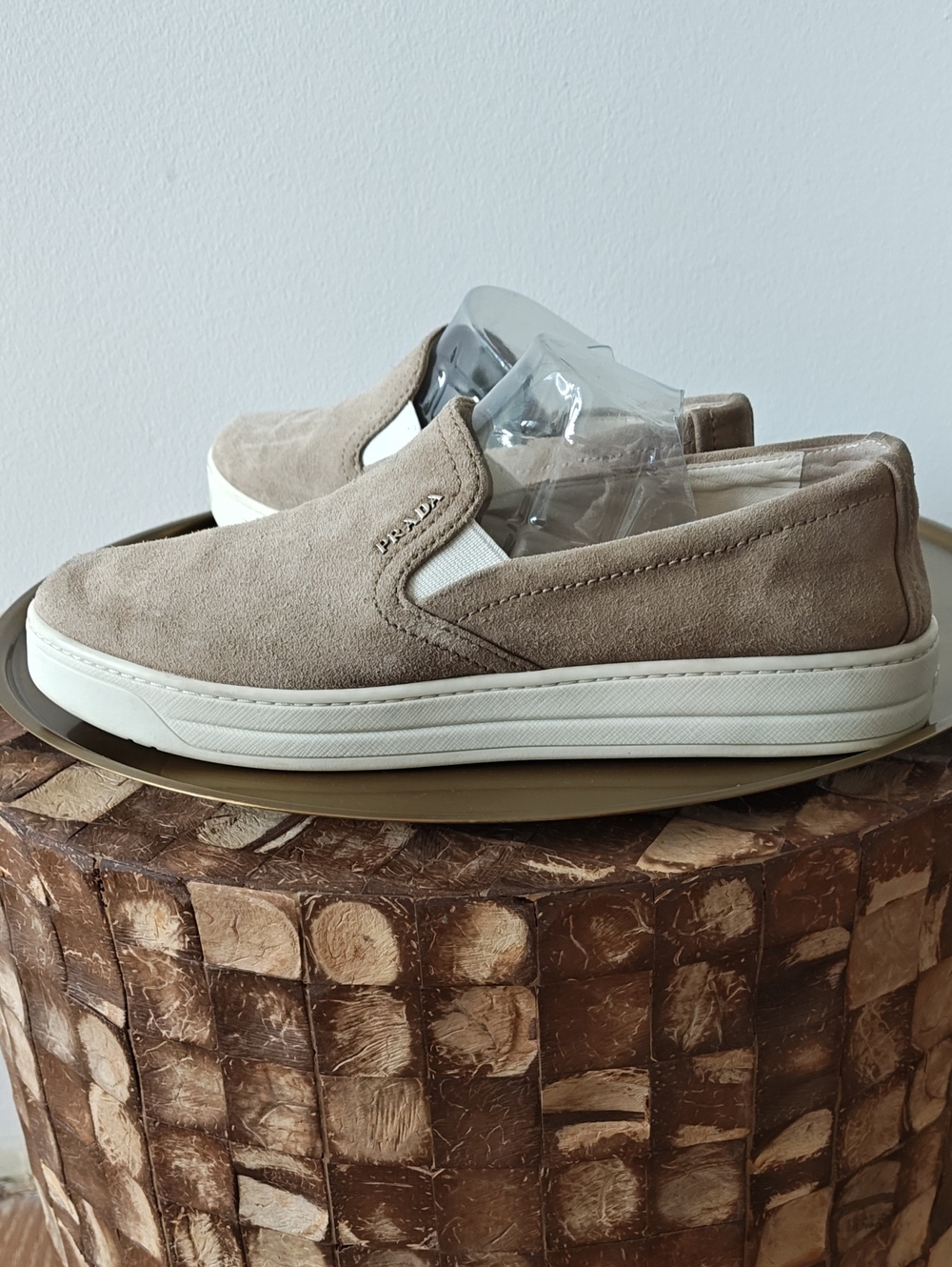 Soft Taupe Suede PRADA Slip On Sneakers 38 8